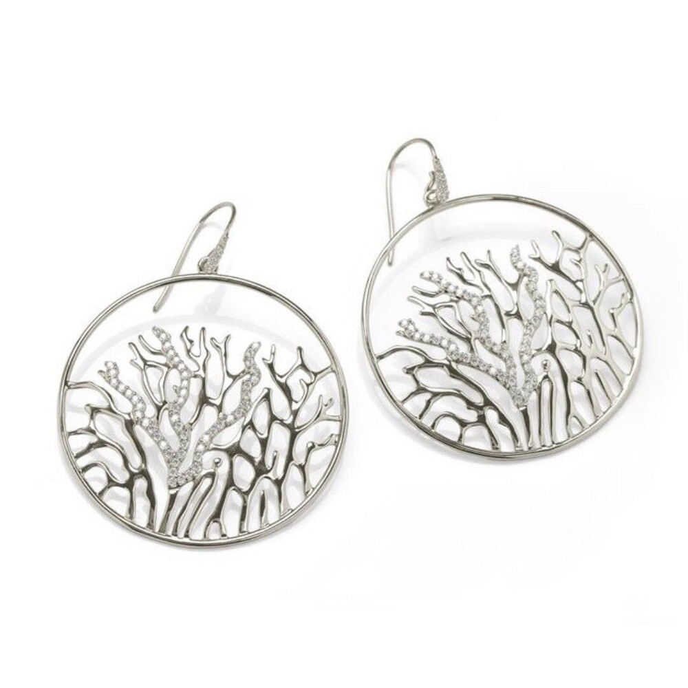 Misis Reef Party Sterling Silver Rhodium Plated Cubic Zirconia Round Earrings